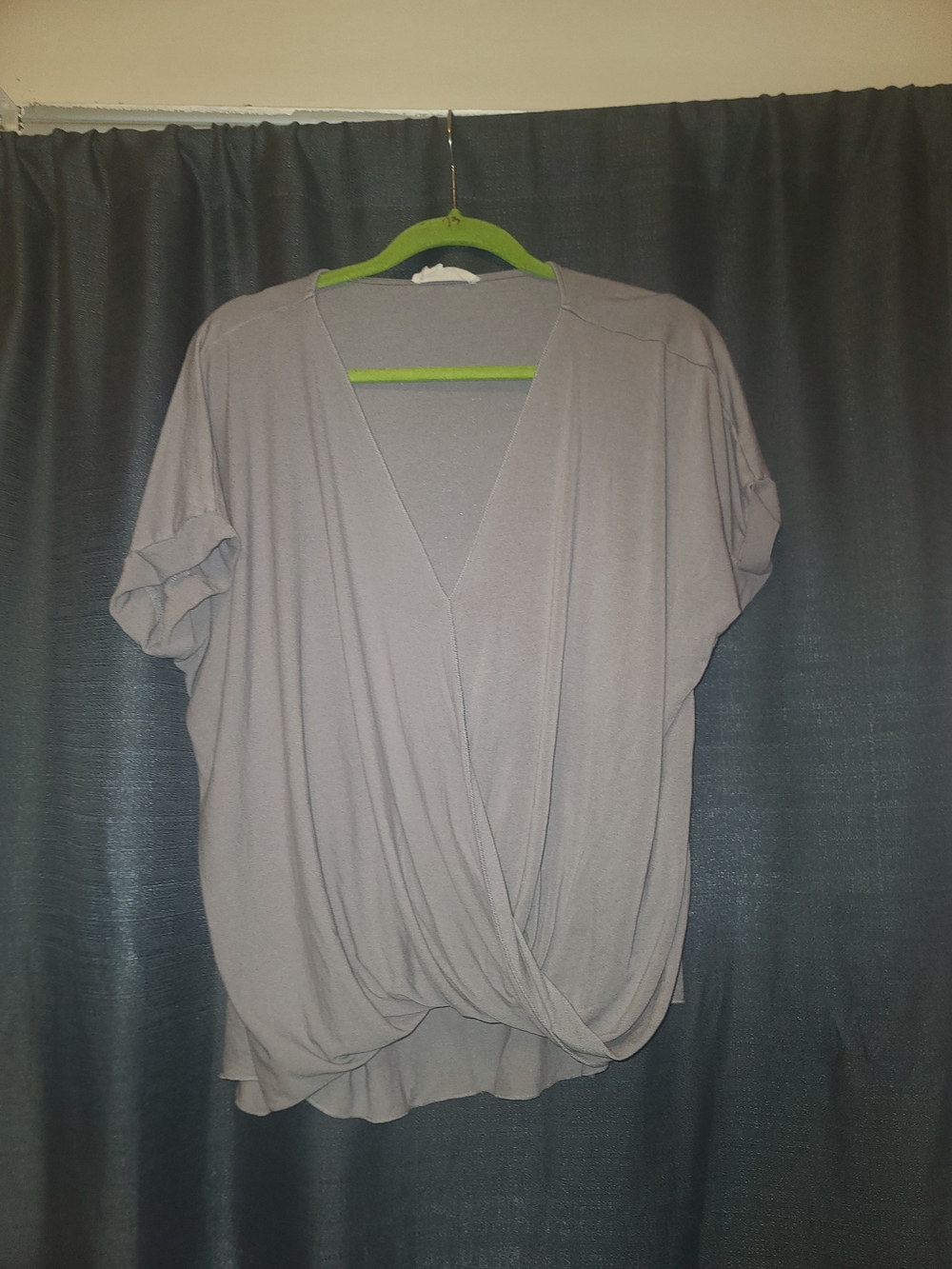 Double Zero Draped Twist Front V-Neck Top - Gray